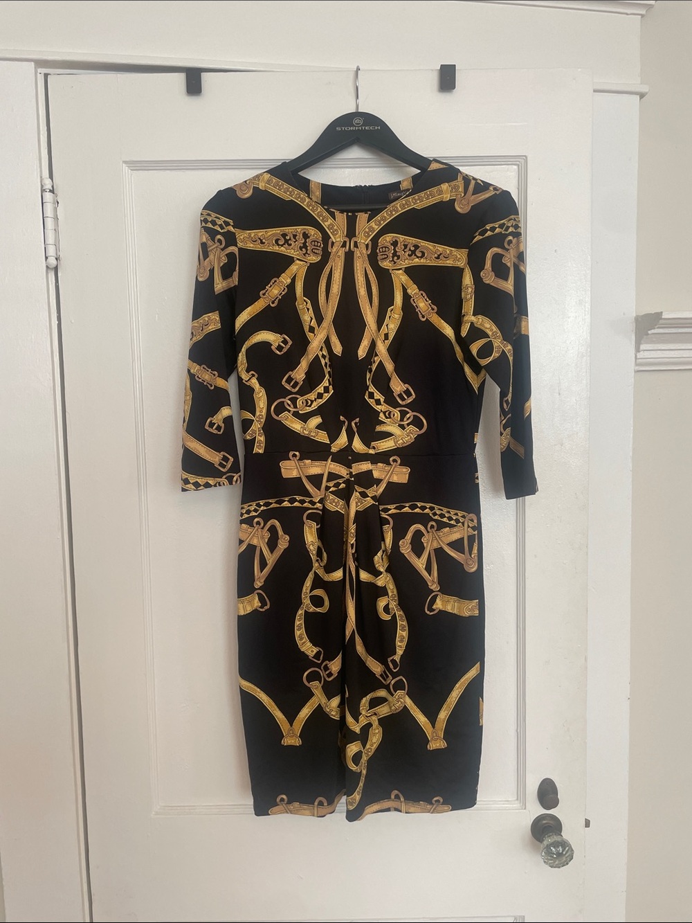 J. McLaughlin Black Dress with Gold Chain Print